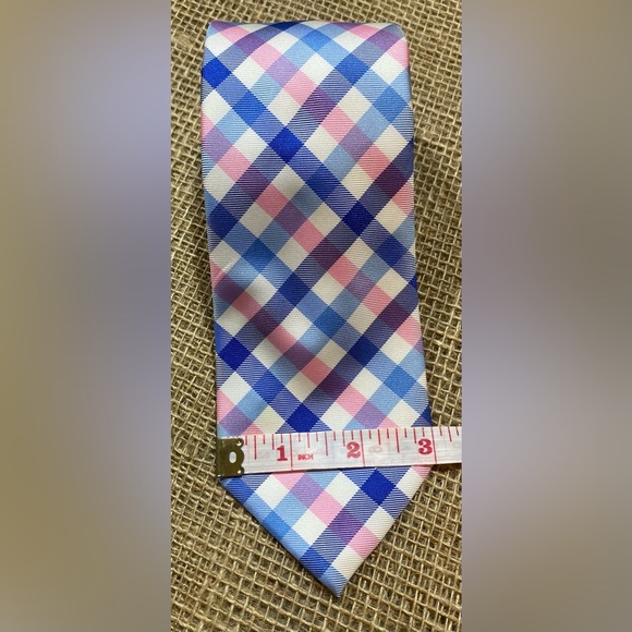 Izod Neck Tie, Blue/Pink Plaid, 3” Wide - Picture 7 of 7